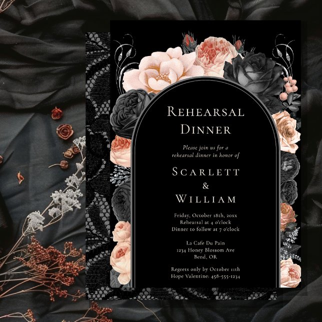 Gothic Vintage Black Blush Arch Wedding Rehearsal Invitation (Creator Uploaded)