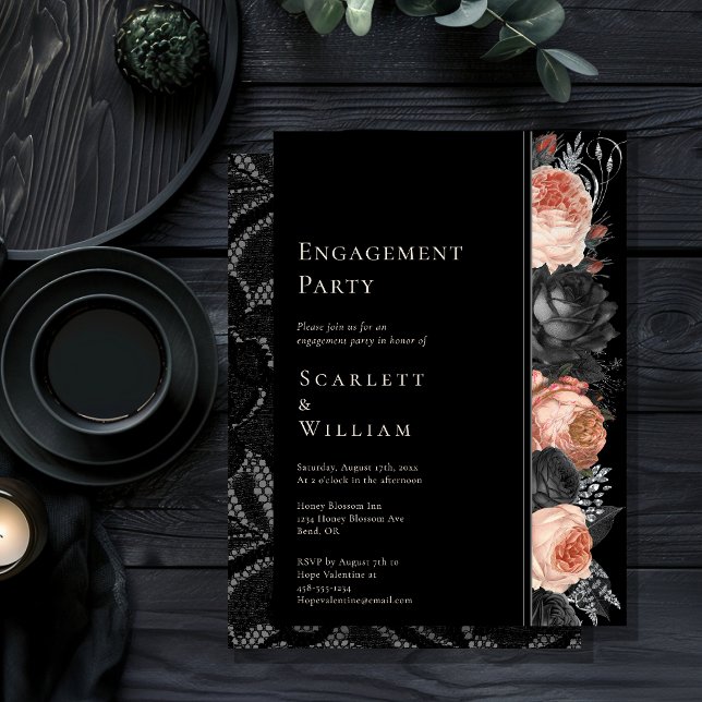 Gothic Vintage Black Blush Engagement Party Invitation (Creator Uploaded)