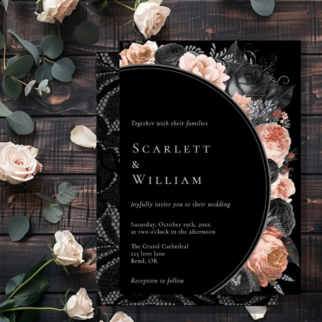 Gothic Vintage Black Blush Wedding Invitation (Creator Uploaded)