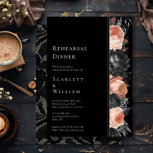 Gothic Vintage Black Blush Wedding Rehearsal Invitation