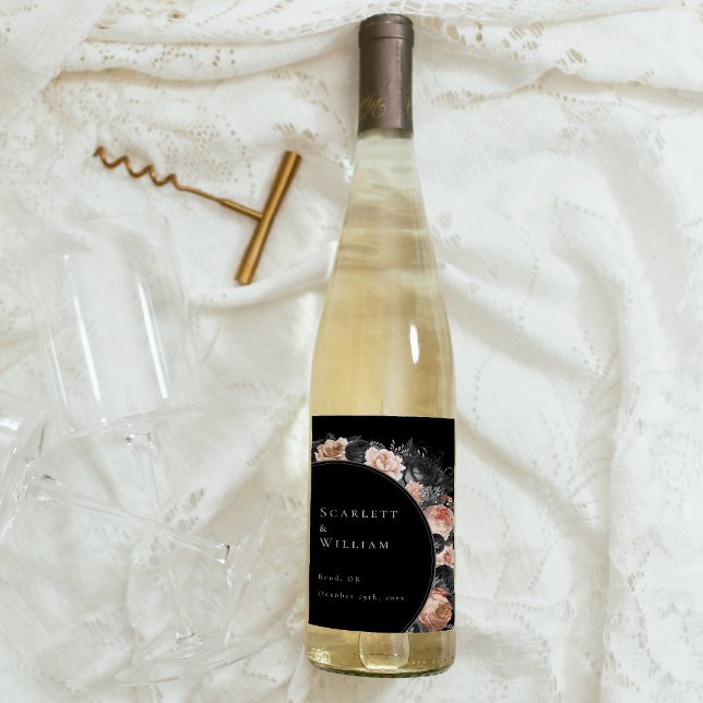 Gothic Vintage Black Blush Wedding Wine Label (Creator Uploaded)