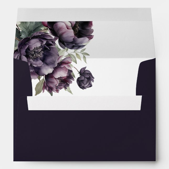 Gothic Vintage Black Dark Peonies Goth Wedding Envelope (Back (Bottom))