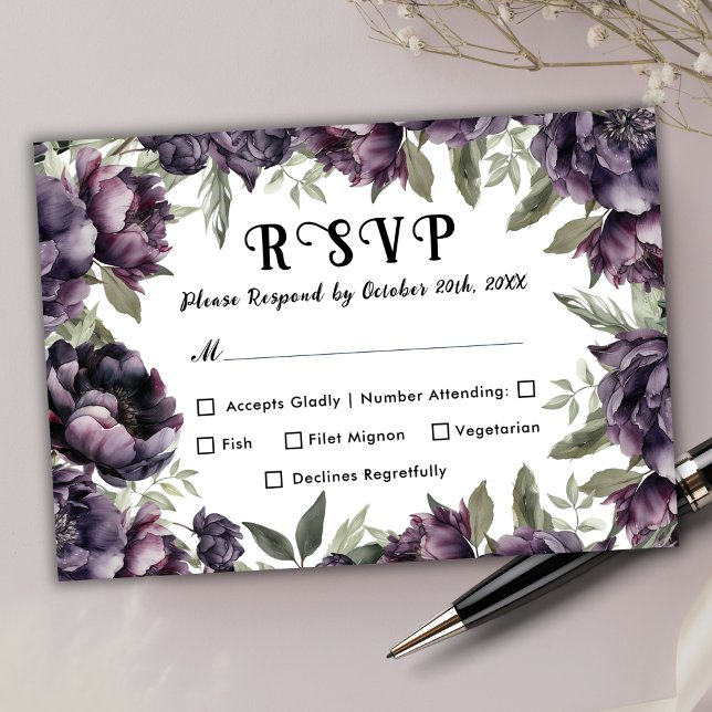 Gothic Vintage Black Dark Peony Wedding RSVP (Creator Uploaded)