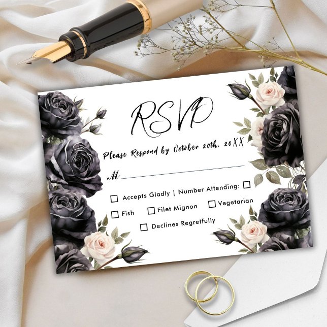 Gothic Vintage Black Dark Roses Wedding RSVP (Creator Uploaded)