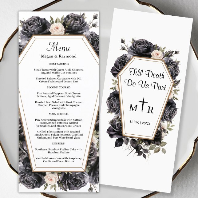 Gothic Vintage Black Florals Wedding Menu (Creator Uploaded)