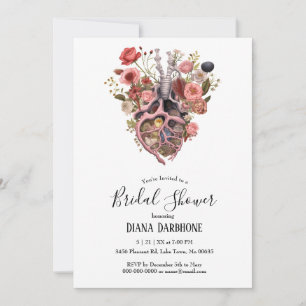 Gothic Vintage Boho Anatomical Heart Bridal Shower Invitation