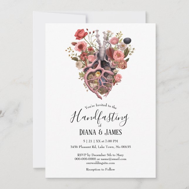 Gothic Vintage Boho Anatomical Heart Handfasting Invitation (Front)