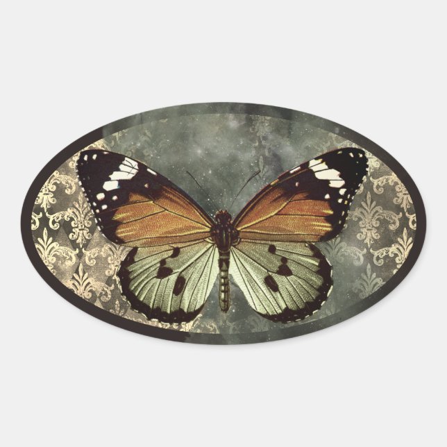 Gothic Vintage Butterfly  Oval Sticker (Front)