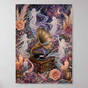 Gothic Vintage Gramophone Ghost Whimsigoth Music Poster