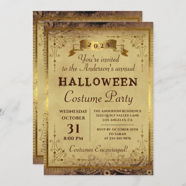 Gothic Vintage Halloween Annual Costume Party Invitation (Front/Back)