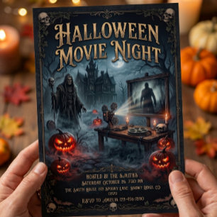 Gothic Vintage Halloween Movie Night Party Invitation