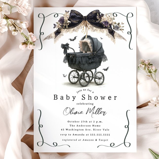 Gothic Vintage Pram Baby Shower Invitation (Creator Uploaded)