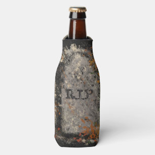 Gothic Vintage R.I.P. Headstone And Fall Leaves Bottle Cooler