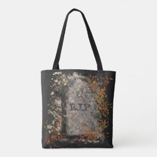Gothic Vintage R.I.P. Headstone And Fall Leaves Tote Bag