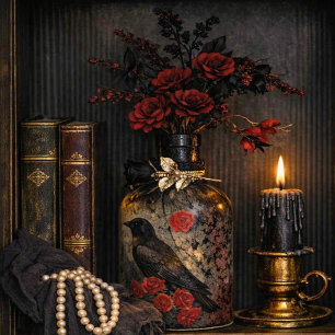 Gothic Vintage Raven & Red Roses  Decoupage Tissue Paper