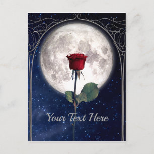 Gothic, Vintage, Red Rose, Dark Romance, Night Sky Postcard