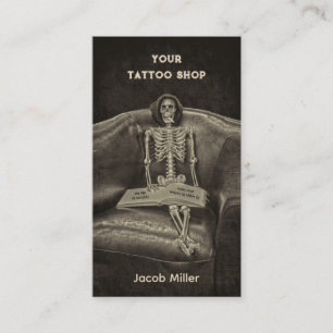 Gothic Vintage Sepia Skeleton Tattoo Shop Business Card