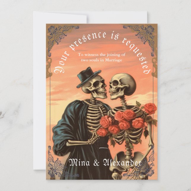 Gothic Vintage Skeleton Couple QRC Wedding  (Front)