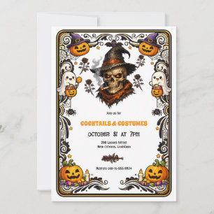 Gothic Vintage Skull in Top Hat Adult Halloween  Invitation