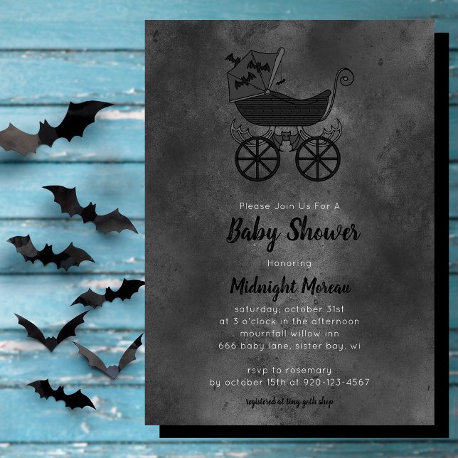 Gothic Vintage Stroller Bat Baby Shower Invitation (Creator Uploaded)