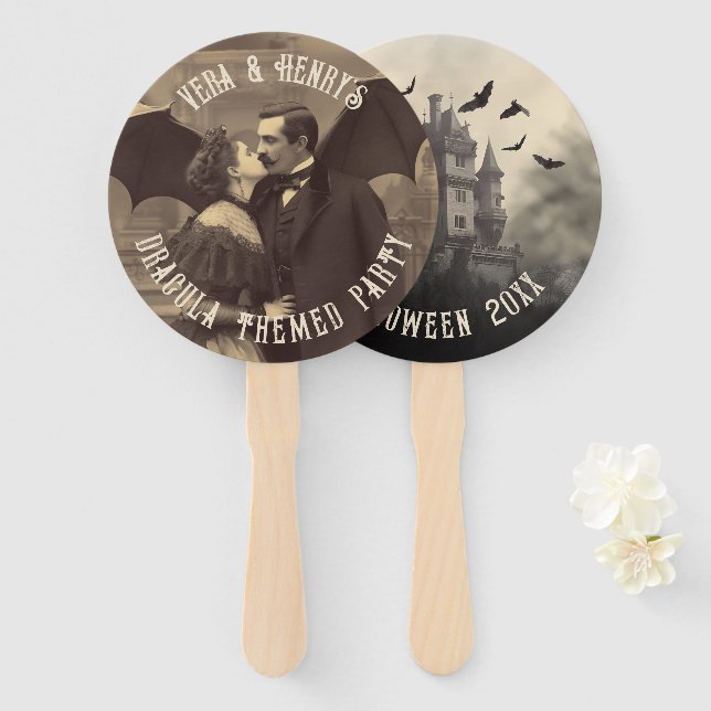 Gothic Vintage Vampire Victorian Dracula Halloween Hand Fan (Front and Back)