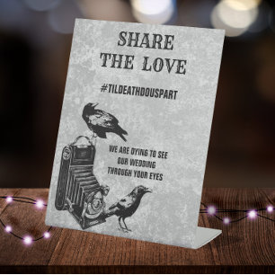 Gothic, Vintage Wedding Hashtag Share the Love Pedestal Sign