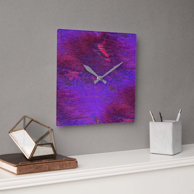 Gothic violet to red  enlarged leather stained     square wall clock (Office)