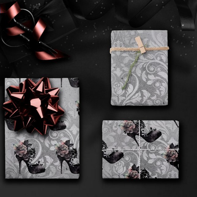 Gothic Vogue | Muted Pastel Rose Fashion Stiletto Wrapping Paper Sheet (Creator Uploaded)