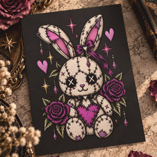 Gothic Voodoo Bunny Purple Roses Postcard