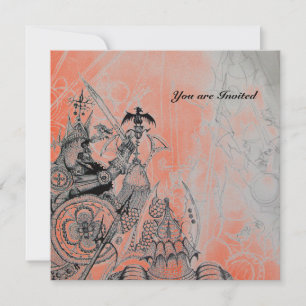 GOTHIC WARRIORS, black and white ,red ice paper Invitation