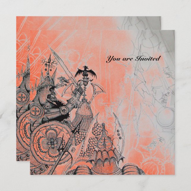 GOTHIC WARRIORS ,black and white ,red silver paper Invitation (Front/Back)