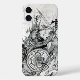 GOTHIC WARRIORS Black White Fantasy iPhone 16 Plus Case
