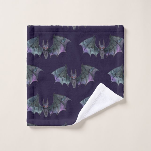 Gothic Watercolor Bat Seamless Pattern Bath Towel Set (Wash Cloth)