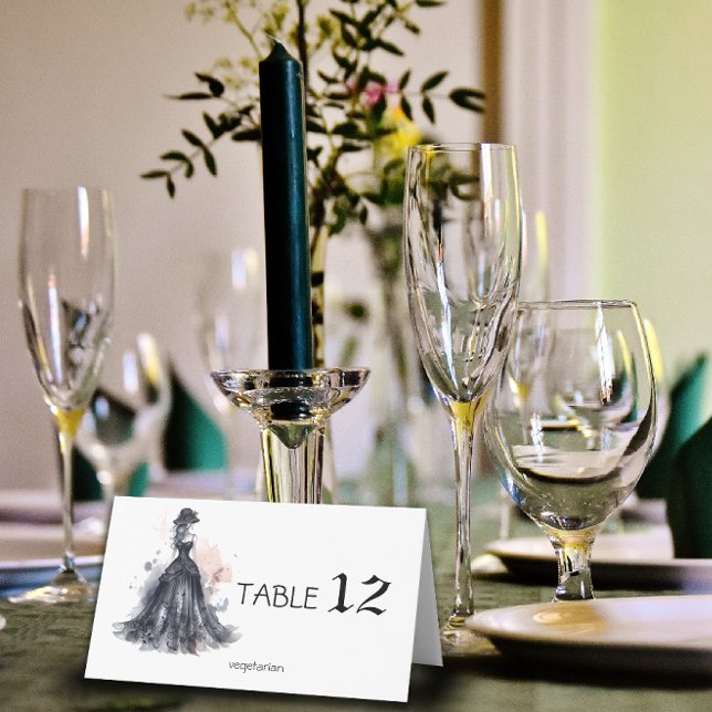 Gothic watercolor floral black wedding  place card (This exquisitely designed wedding Place Card showcases a stunning array of Gothic elements.)