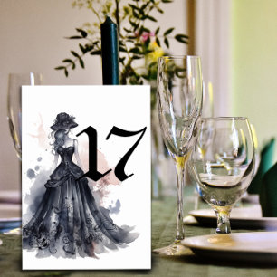 Gothic watercolor floral black wedding  table  number