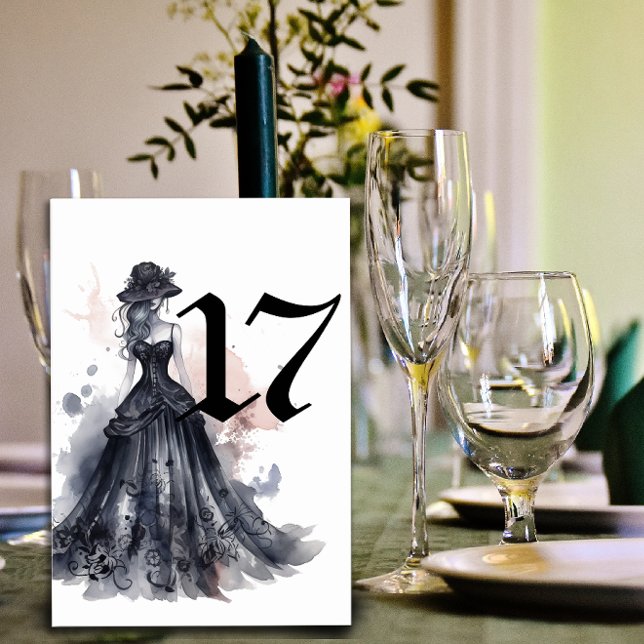 Gothic watercolor floral black wedding  table  number (Gothic watercolor floral black wedding table number)