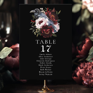 Gothic Watercolor Raven Floral Wedding Seating Table Number