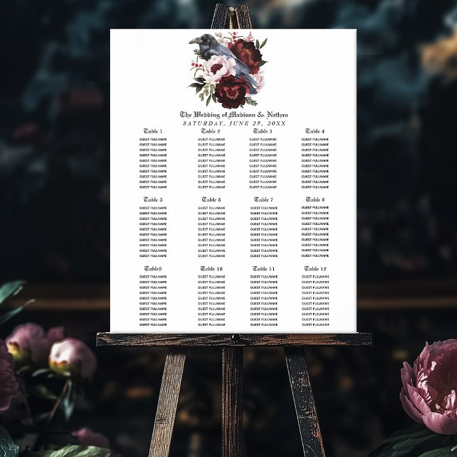 Gothic Watercolor Raven Wedding Seating Chart (Creator Uploaded)