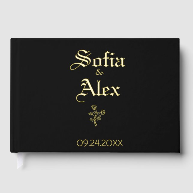 Gothic watercolor roses black wedding  guest book (Front)