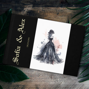 Gothic watercolor roses black wedding  guest book
