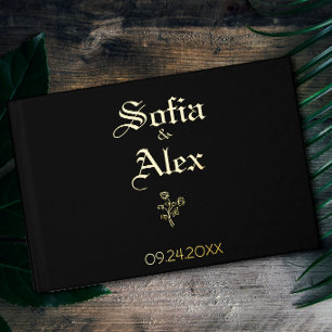 Gothic watercolor roses black wedding  guest book
