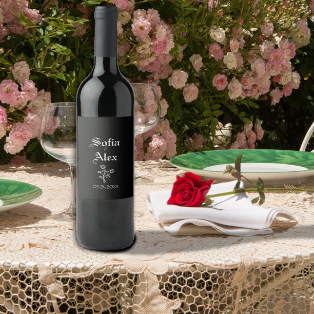 Gothic watercolor roses black wedding  wine label (Creator Uploaded)