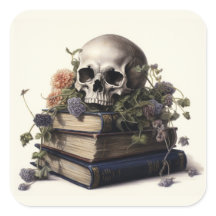 Gothic Watercolor Skull with Flowers