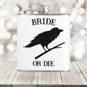 Gothic Wedding Bachelorette Party Custom Raven Hip Flask