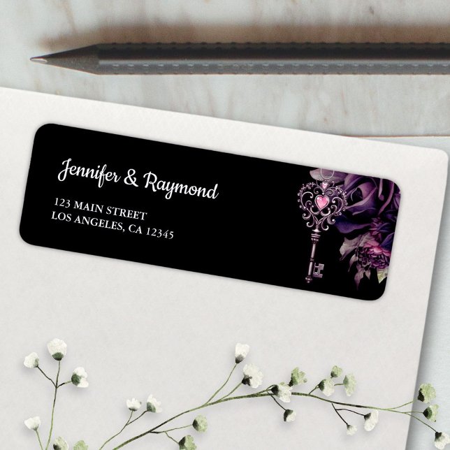 Gothic Wedding Black Dark Floral Return Address (Creator Uploaded)