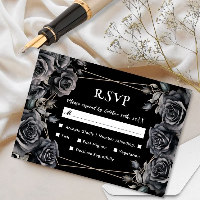 Gothic Wedding  Black Dark Floral RSVP Cards (Creator Uploaded)