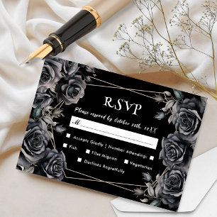 Gothic Wedding  Black Dark Floral RSVP Cards