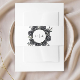 Gothic Wedding Black Flowers Invitation Belly Band