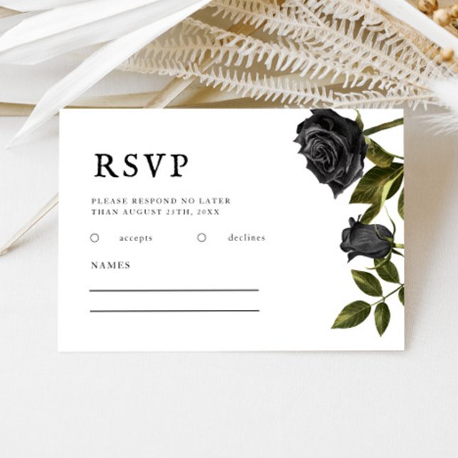 Gothic Wedding Black Roses Vintage RSVP Card (Creator Uploaded)