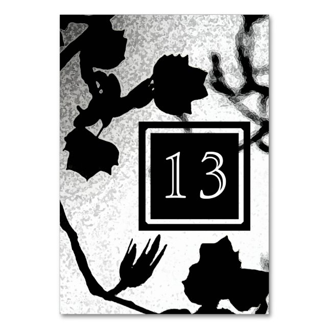 Gothic Wedding Black White Silhouette Table Cards (Front)